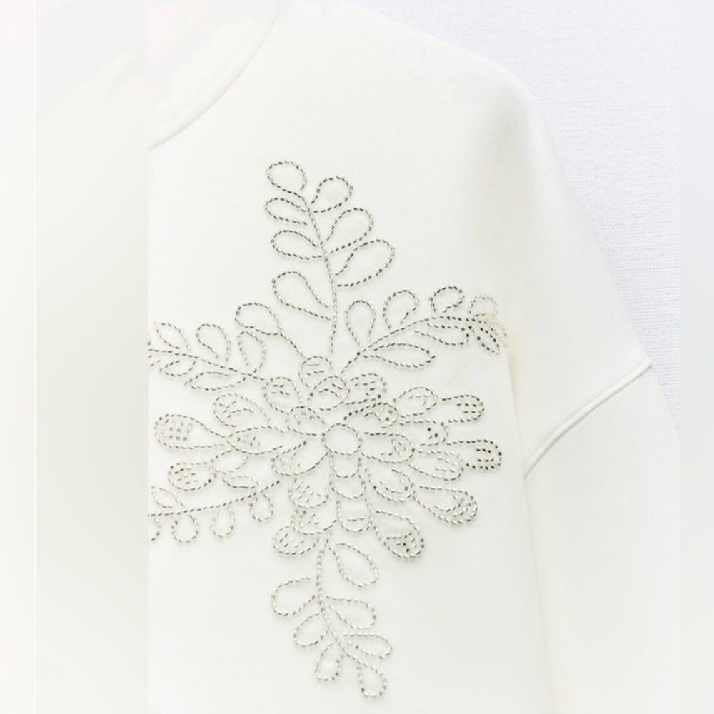 ZARA Ivory Jeweled Sweatshirt | X-Large | Long Sleeve | Sold Out - Picture 6 of 10